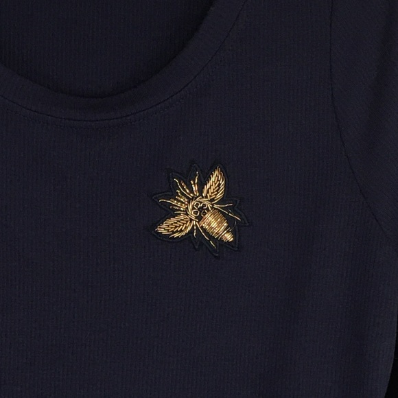 COPY - Crown & Ivy Gold Metallic Bee Embroidered Ruffle Hem Top - Picture 7 of 7